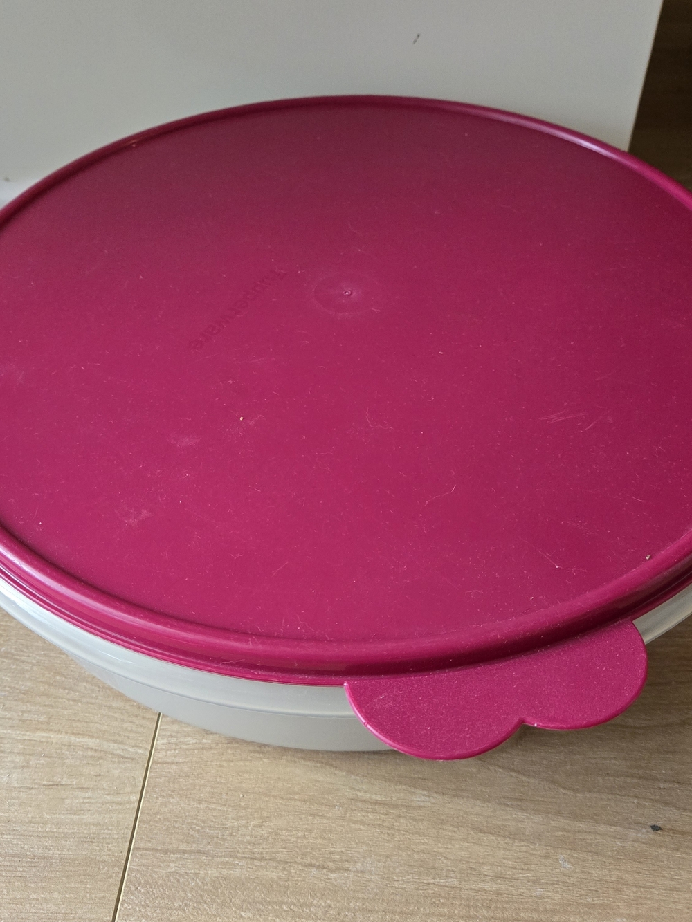 Round Food Storage Container with Fuchsia Pink Lid